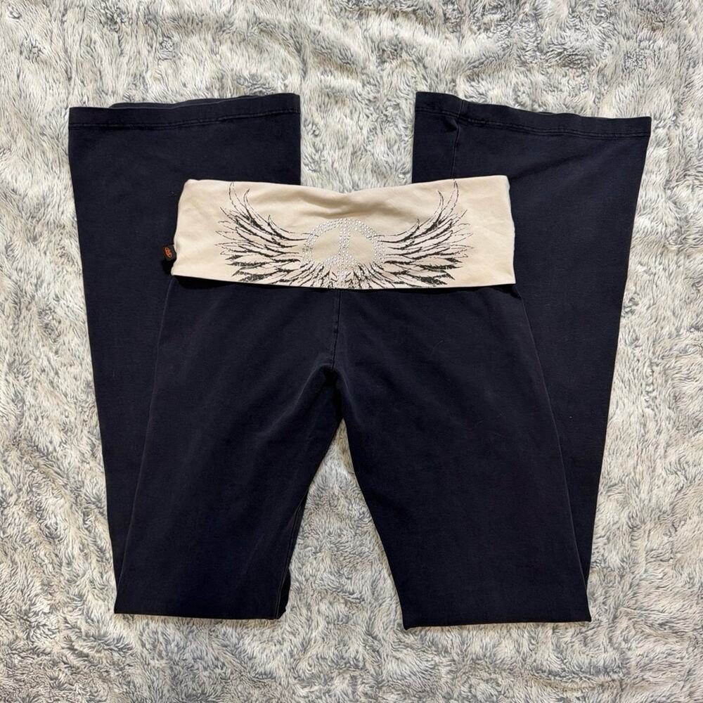 Y2K Low Rise Fold Over Bling Flare Leggings